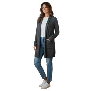 LOFT -NEW -Charcoal Gray Open Front Cardigan Sweater Lightweight Knit Size S